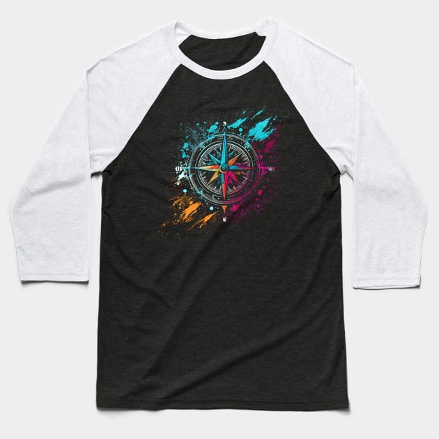 Colorful airbrush graffiti compass Baseball T-Shirt by Unelmoija